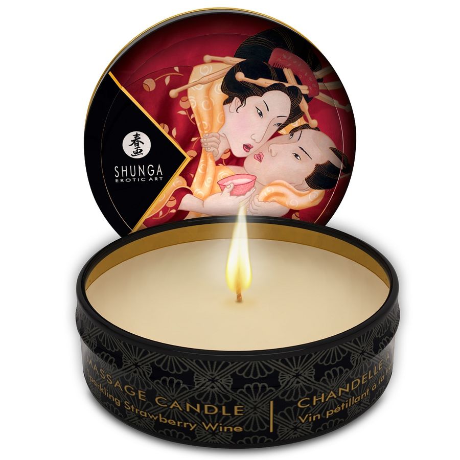 SHUNGA - MINI CARESS BY CANDELIGHT CANDELA DA MASSAGGIO FRAGOLE E CAVA 30 ML - SHUNGA CANDLES | Lingerie Harness Boutique