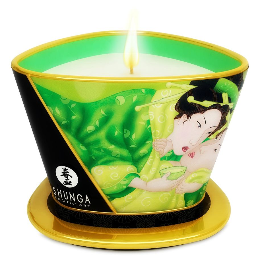 SHUNGA - MINI CARESS BY CANDELIGHT CANDELA DA MASSAGGIO T VERDE 170 ML - SHUNGA CANDLES | Lingerie Harness Boutique