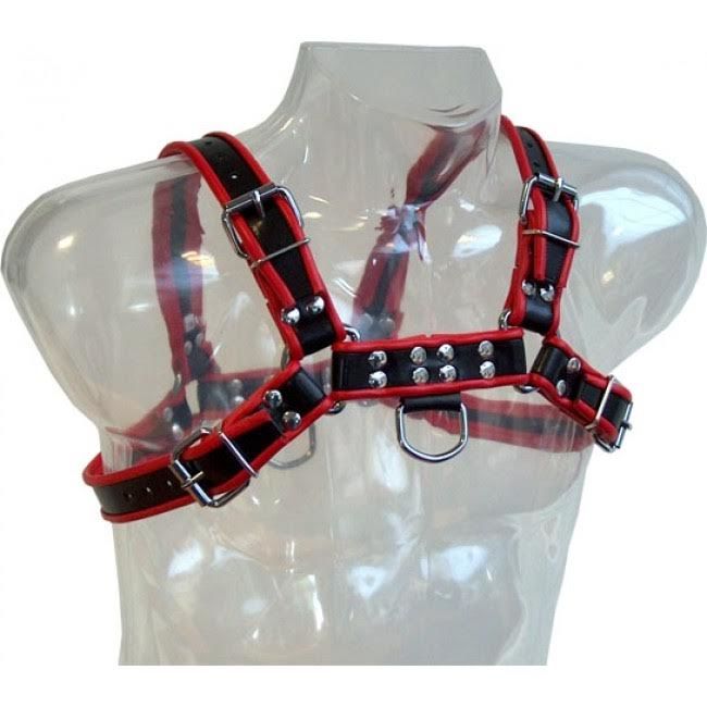 LEATHER BODY - CATENA HARNESS III NERO / ROSSO - LEATHER BODY | Lingerie Harness Boutique