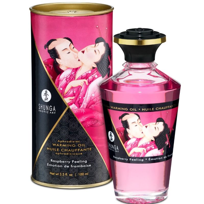 SHUNGA - OLIO DA MASSAGGIO EFFETTO CALORE SAPORE INTENSO DI LAMPONE 100 ML - SHUNGA OILS | Lingerie Harness Boutique