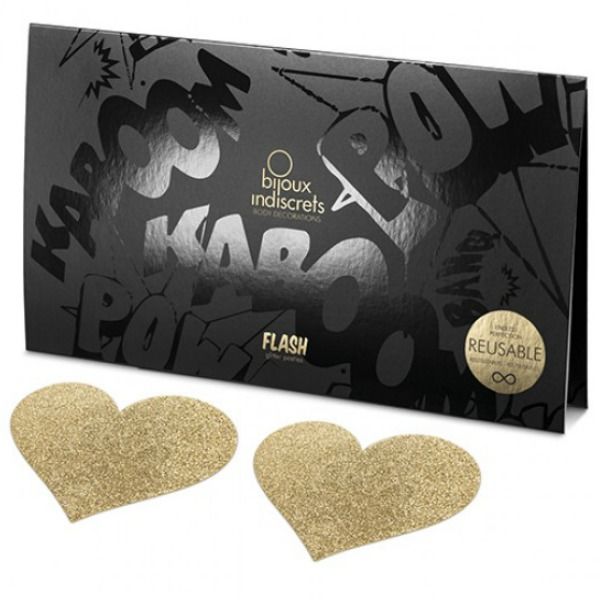 BIJOUX - INDISCRETS COPRI CAPEZZOLI FLASH CUORE DORATO - BIJOUX FLASH COLLECTION | Lingerie Harness Boutique