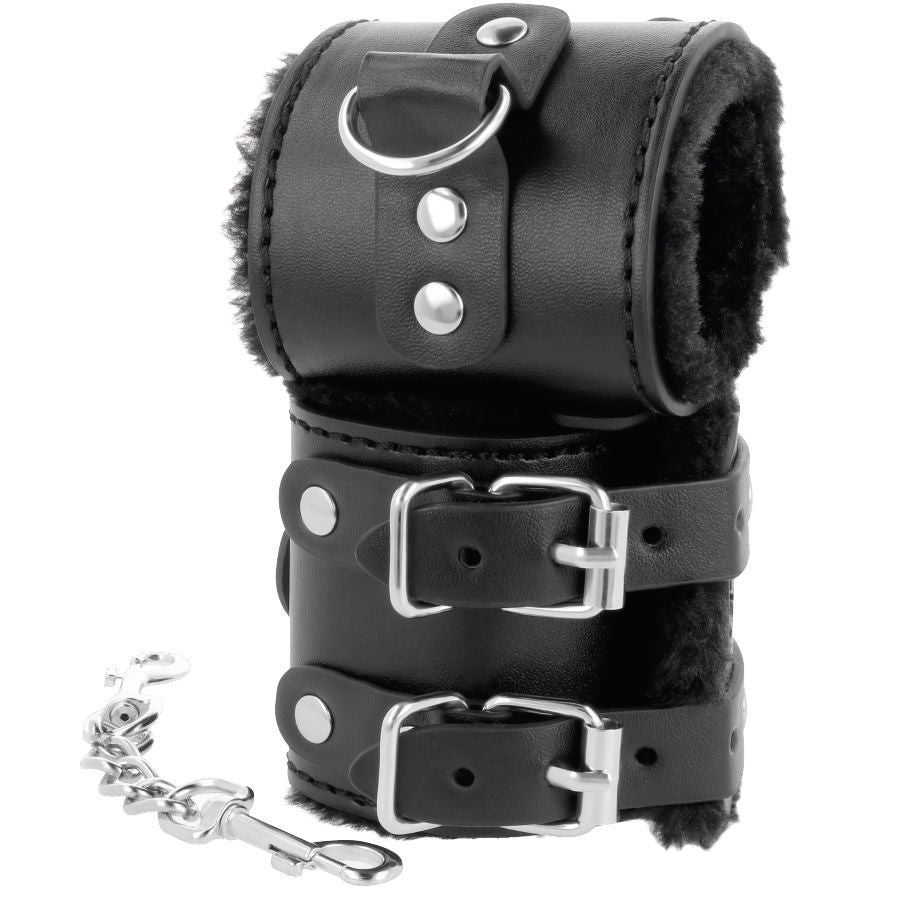 DARKNESS - MANETTE NERE REGOLABILI IN PELLE CON FODERA - DARKNESS BONDAGE | Lingerie Harness Boutique