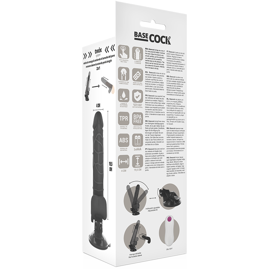 BASECOCK - VIBRATORE REALISTICO TELECOMANDO NERO CON TESTICOLI 19.5 CM -O- 4 CM - BASECOCK | Lingerie Harness Boutique