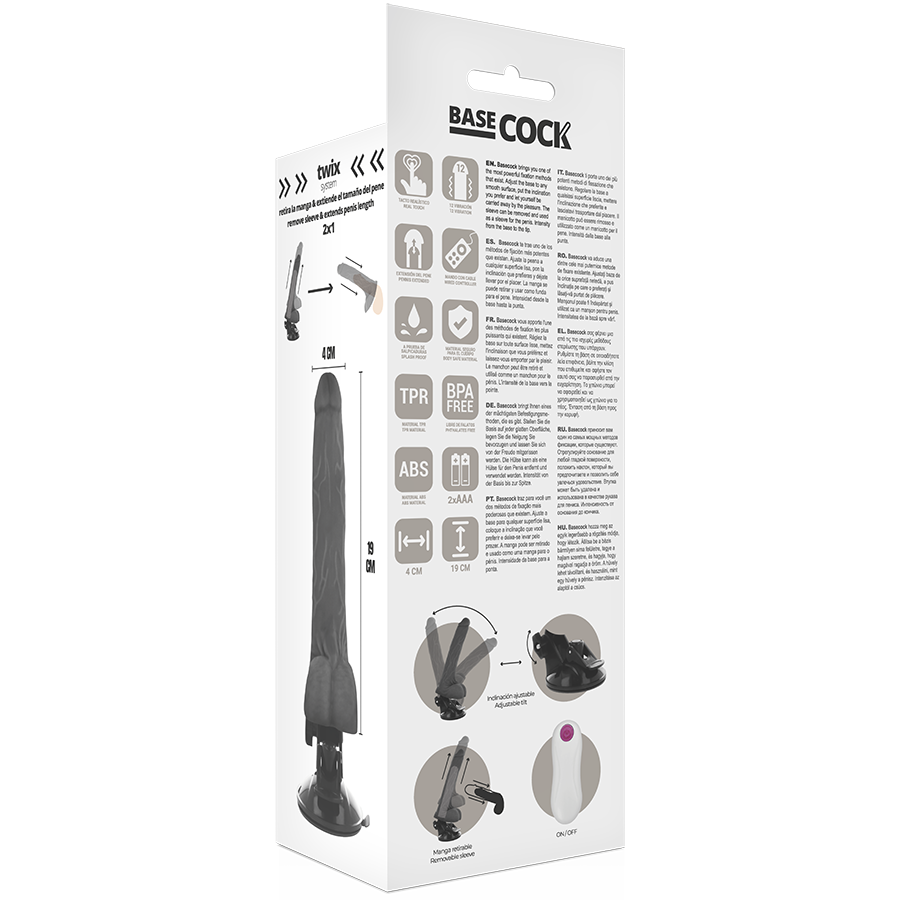 BASECOCK - VIBRATORE REALISTICO TELECOMANDO NERO 19 CM -O- 4 CM - BASECOCK | Lingerie Harness Boutique