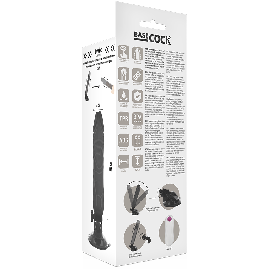 BASECOCK - VIBRATORE REALISTICO TELECOMANDO NERO 20 CM -O- 4 CM - BASECOCK | Lingerie Harness Boutique