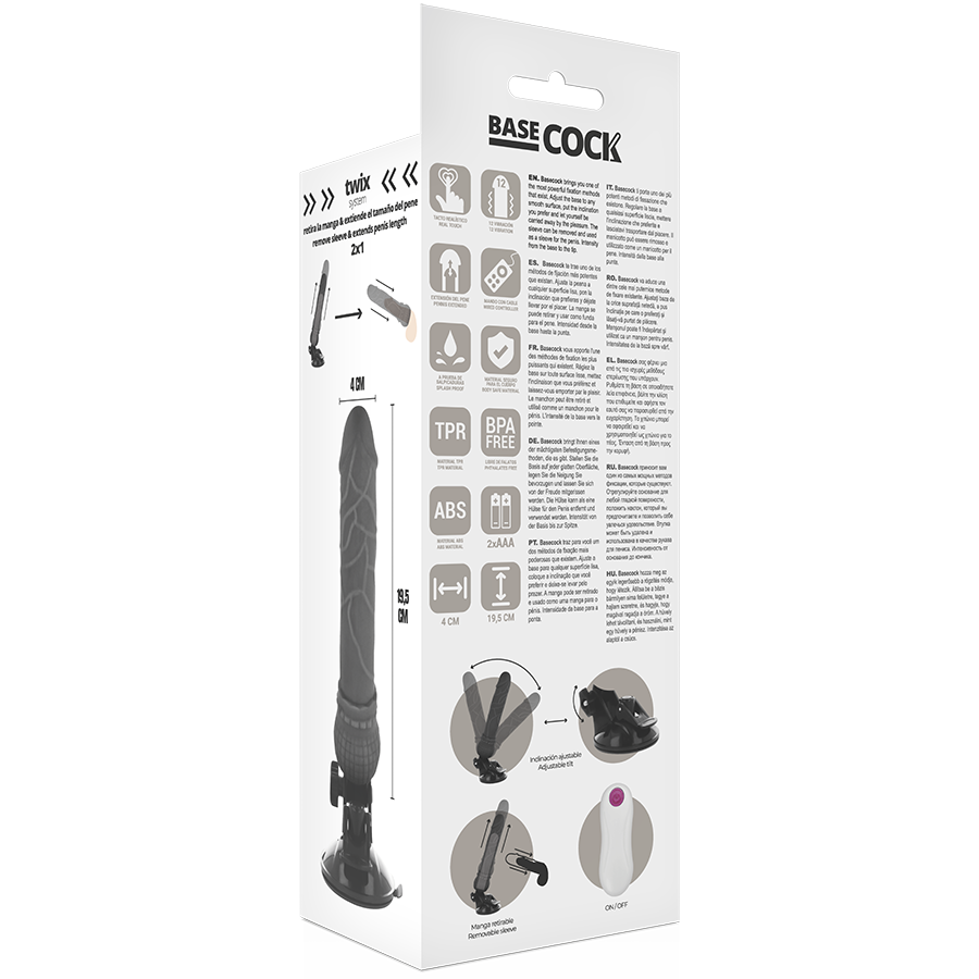 BASECOCK - VIBRATORE REALISTICO TELECOMANDO NERO 19.5 CM -O- 4 CM - BASECOCK | Lingerie Harness Boutique