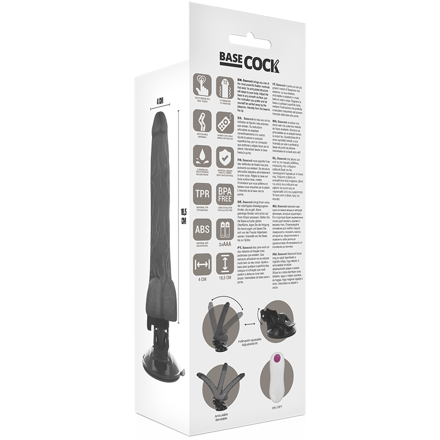 BASECOCK - VIBRATORE ARTICOLABILE TELECOMANDO NERO 18.5 CM -O- 4 CM - BASECOCK | Lingerie Harness Boutique