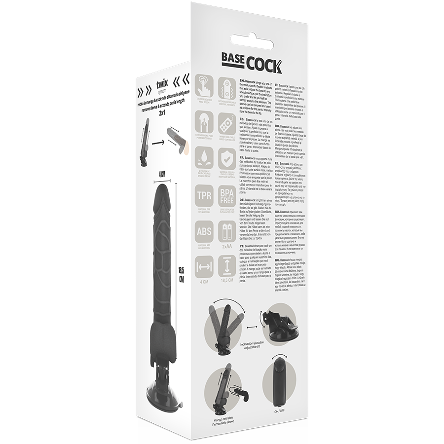BASECOCK - VIBRATORE REALISTICO TELECOMANDO NERO 18.5 CM -O- 4CM - BASECOCK | Lingerie Harness Boutique
