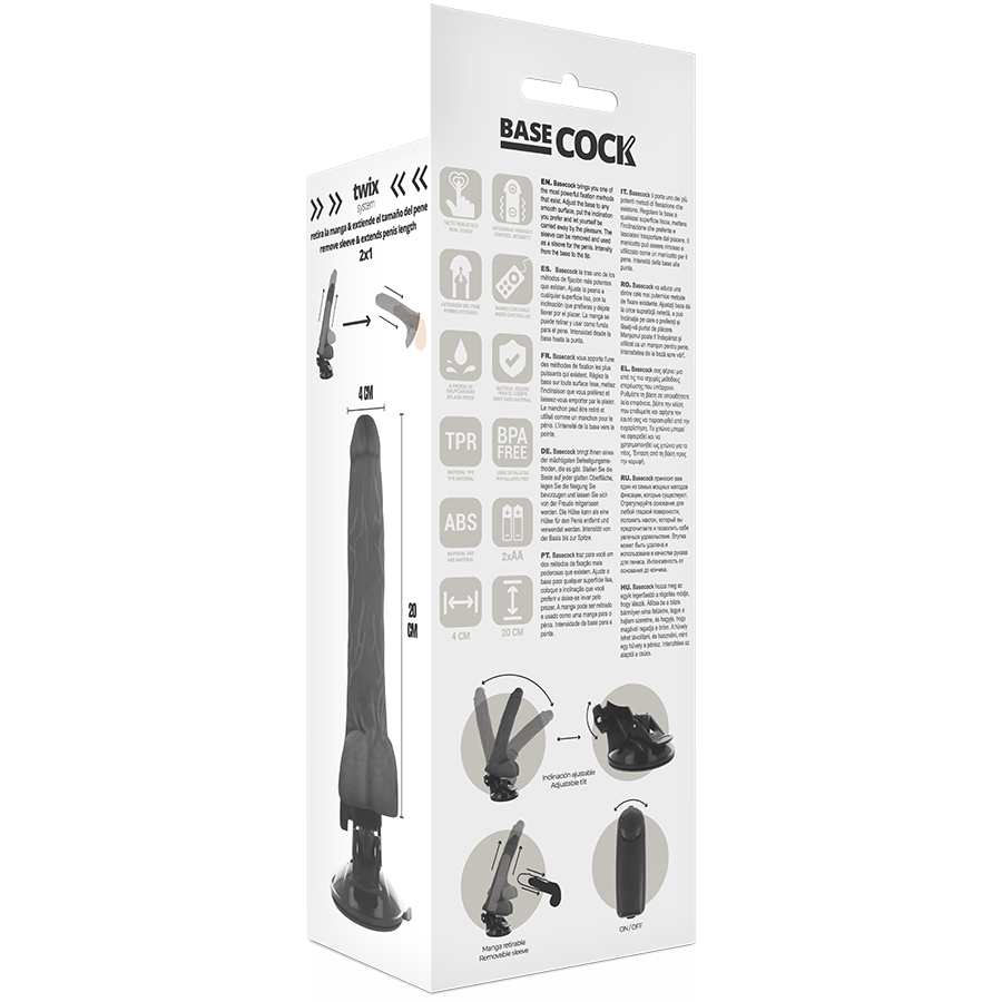 BASECOCK - VIBRATORE REALISTICO TELECOMANDO NERO CON TESTICOLI 20 CM -O- 4 CM - BASECOCK | Lingerie Harness Boutique