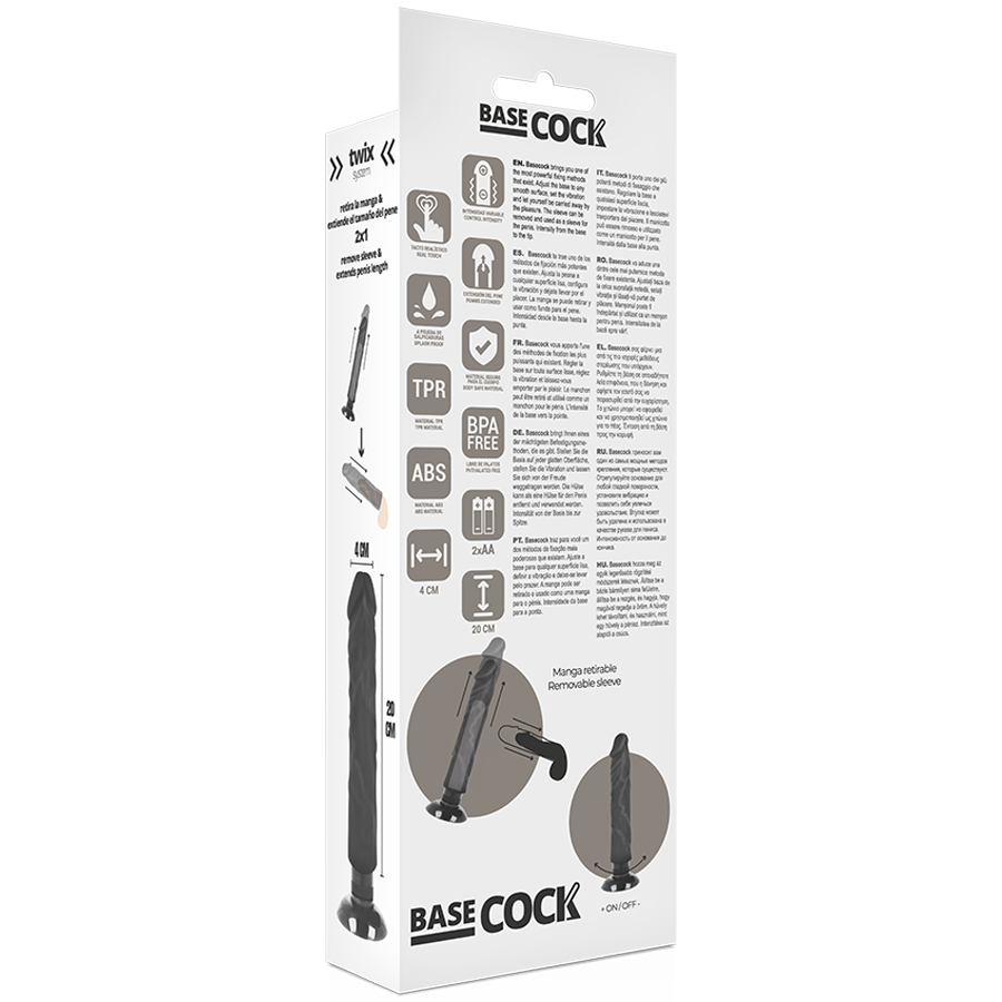BASECOCK - VIBRATORE REALISTICO 2-1 NERO 20 CM -O- 4 CM - BASECOCK | Lingerie Harness Boutique