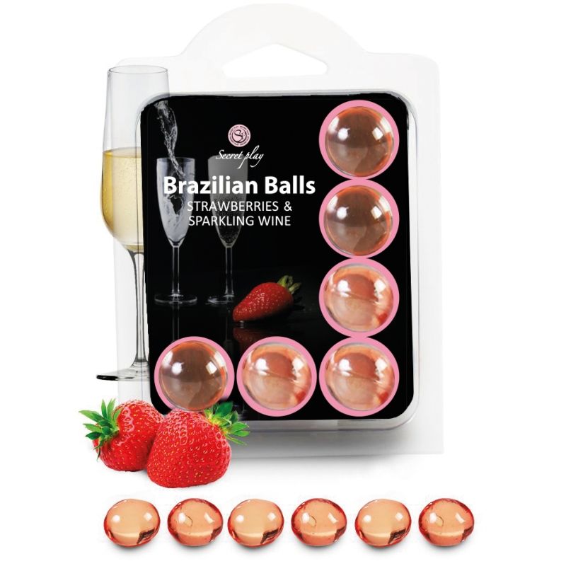 SECRETPLAY - SET 6 PALLINE BRASILIANI FRAGOLE CON CAVA - SECRETPLAY COSMETIC | Lingerie Harness Boutique