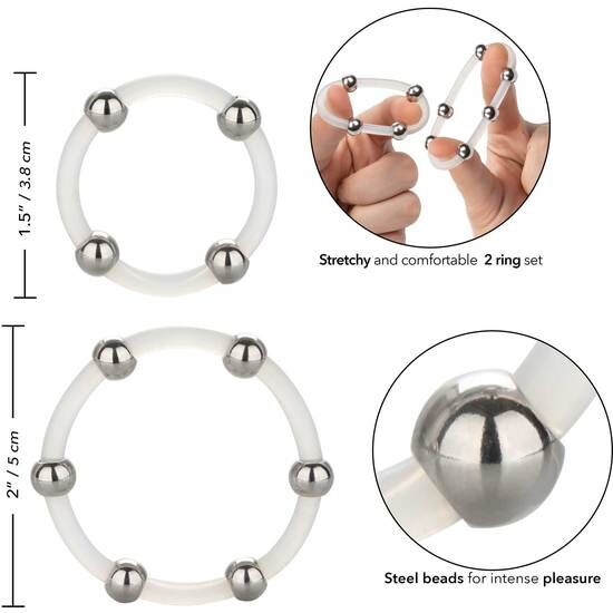 CALEXOTICS - SET DI ANELLI IN SILICONE CON PERLINE IN ACCIAIO - CALEXOTICS | Lingerie Harness Boutique