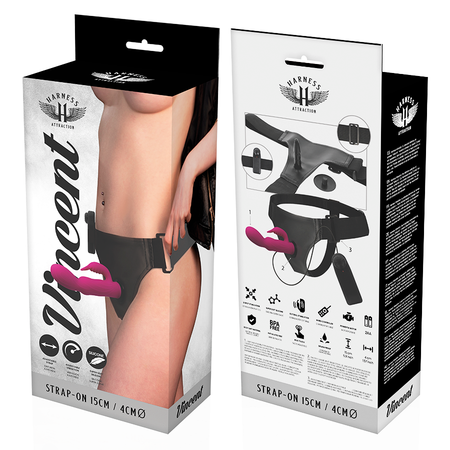 HARNESS ATTRACTION - RNES VIBRATORE CONIGLIO VINCENT 15 CM -O- 4 CM - HARNESS ATTRACTION | Lingerie Harness Boutique