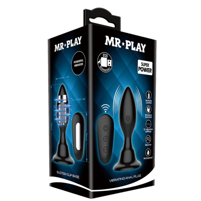 MR PLAY - PLUG ANALE CON TELECOMANDO VIBRAZIONE NERO - MR PLAY | Lingerie Harness Boutique