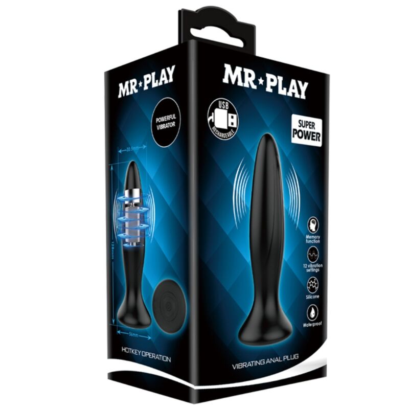 MR PLAY - PLUG ANALE VIBRATORE NERO RICARICABILE - MR PLAY | Lingerie Harness Boutique