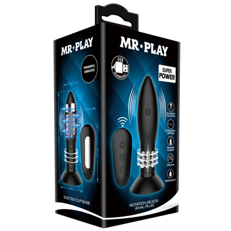 MR PLAY - SPINA CON TELECOMANDO SFERE ROTANTI NERE - MR PLAY | Lingerie Harness Boutique