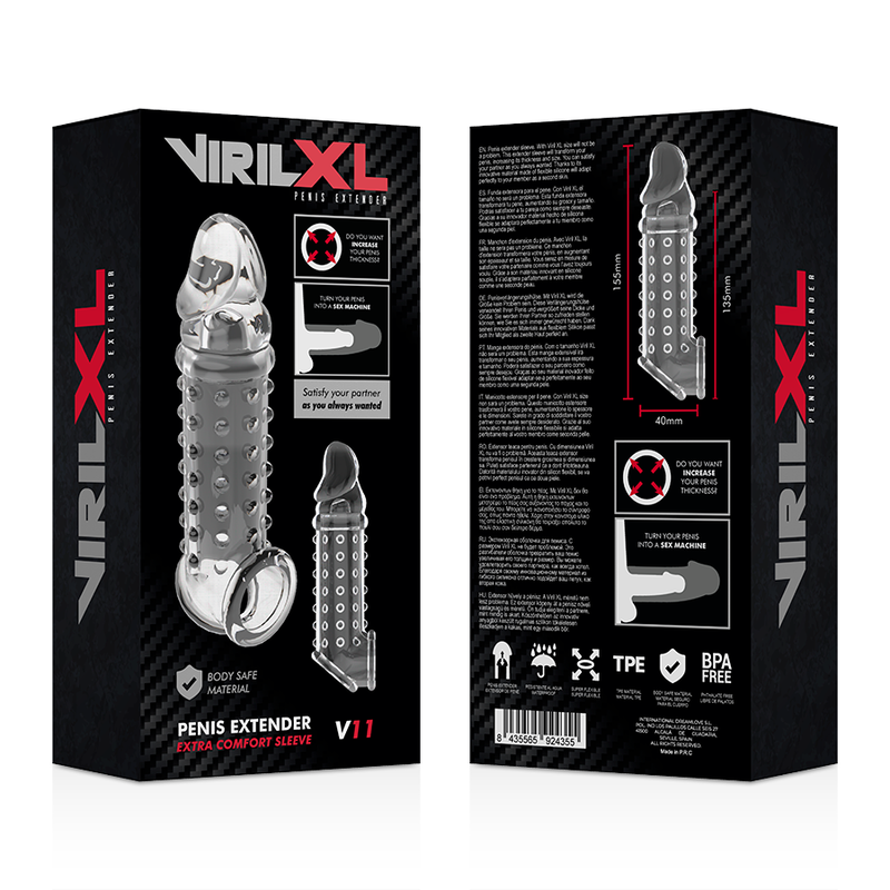 VIRILXL - ESTENSIONE E GUAINA PER PENE V11 TRASPARENTE - VIRILXL | Lingerie Harness Boutique
