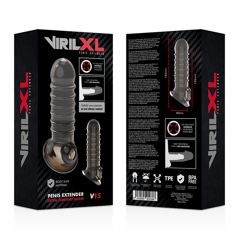 VIRILXL - ESTENSIONE E GUAINA PER PENE V15 NERO - VIRILXL | Lingerie Harness Boutique