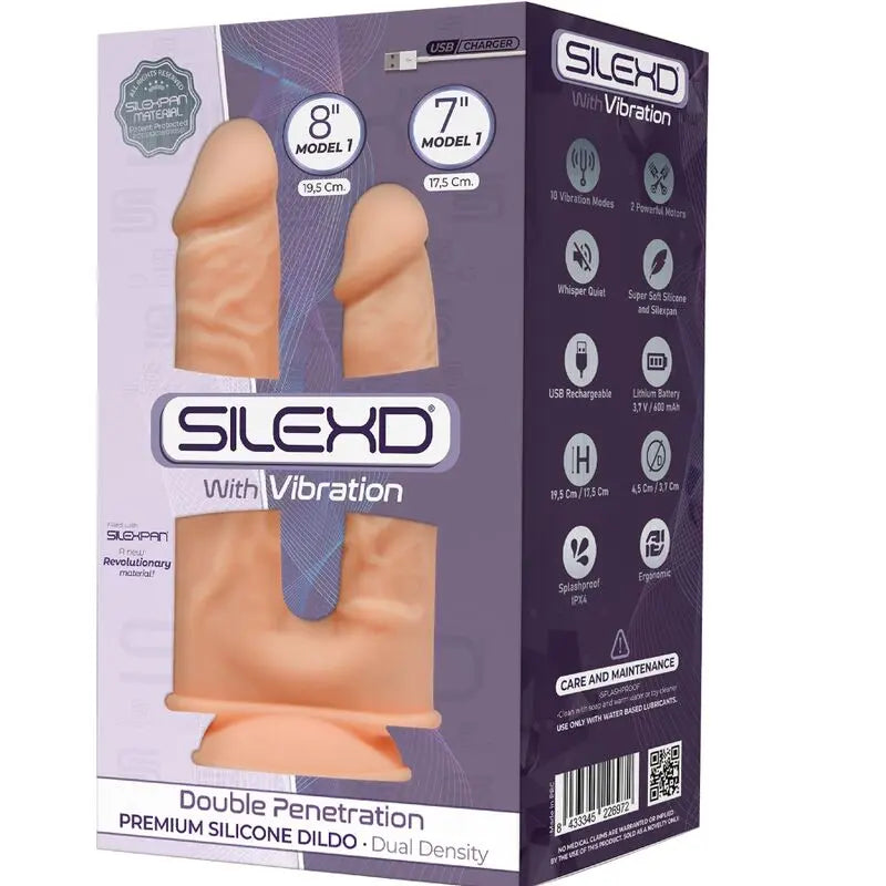 silexd - modello 1 vibratore pene realistico a doppia penetrazione silicone premium silexpan 17.5 / 19.5 cm SilexD Lingerie Harness Boutique