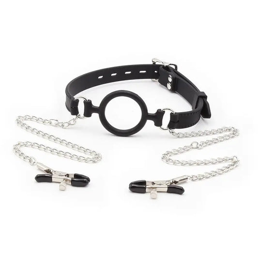 OHMAMA FETISH - Bavaglio ad anello con catenelle e pinze per capezzoli - OHMAMA FETISH | Lingerie Harness Boutique