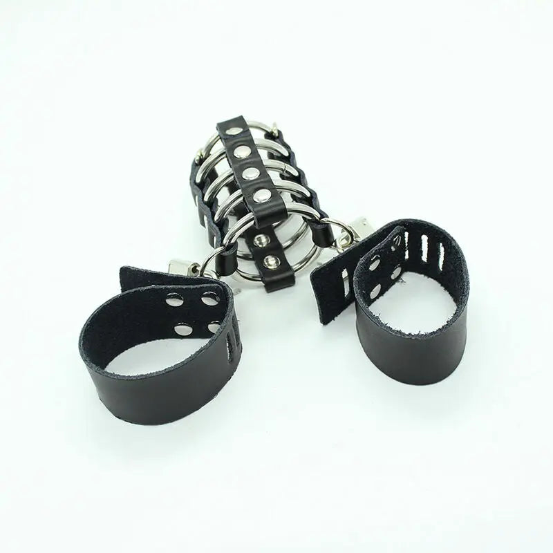 OHMAMA FETISH - GABBIA PER PENE CON ANELLI IN METALLO E CINTURINI IN PELLE - OHMAMA FETISH | Lingerie Harness Boutique