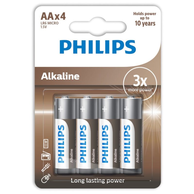 PHILIPS - ALKALINE BATTERIES AA LR6 PACK OF 4