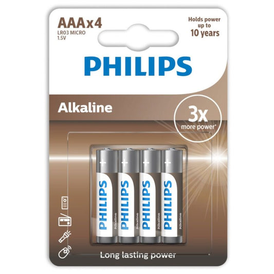 PHILIPS - AAA LR03 ALKALINE BATTERY 4-PACK