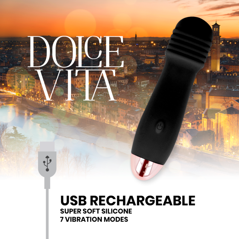 DOLCE VITA - VIBRATORE RICARICABILE TRE NERO A 7 VELOCITÀ - DOLCE VITA | Lingerie Harness Boutique