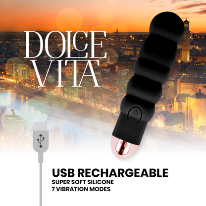 DOLCE VITA - RECHARGEABLE VIBRATOR SIX BLACK 7 SPEED