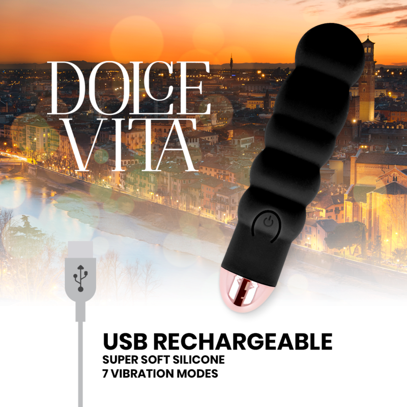 DOLCE VITA - VIBRATORE RICARICABILE SEI NERO 7 VELOCITÀ - DOLCE VITA | Lingerie Harness Boutique