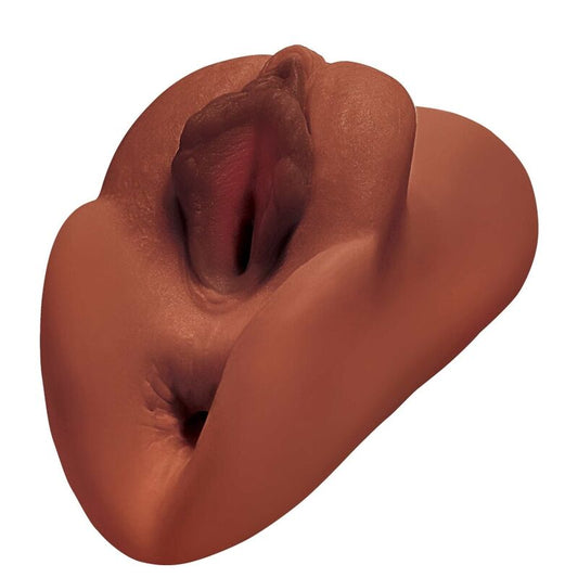 PDX PLUS - FIGA PERFETTA DOPPIO STROKER MASTURBATORE VAGINA E ANO MARRONE - PDX PLUS+ | Lingerie Harness Boutique