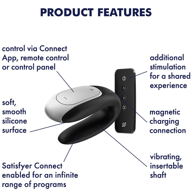 SATISFYER - VIBRATORE DOUBLE FUN PARTNER NERO - SATISFYER CONNECT | Lingerie Harness Boutique