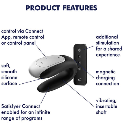 SATISFYER - VIBRATORE DOUBLE FUN PARTNER NERO - SATISFYER CONNECT | Lingerie Harness Boutique