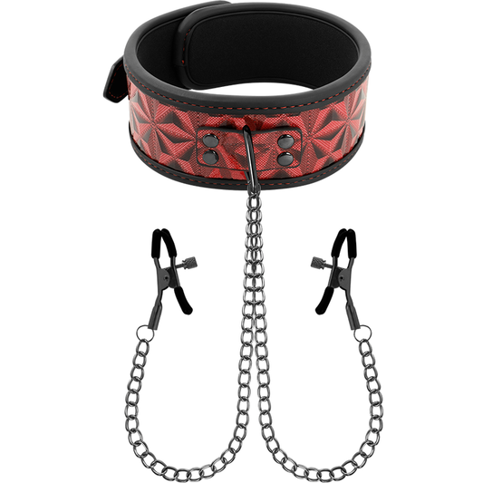 BEGME - COLLETTO RED EDITION CON MORSETTI PER CAPEZZOLI CON FODERA IN NEOPRENE - BEGME RED EDITION | Lingerie Harness Boutique
