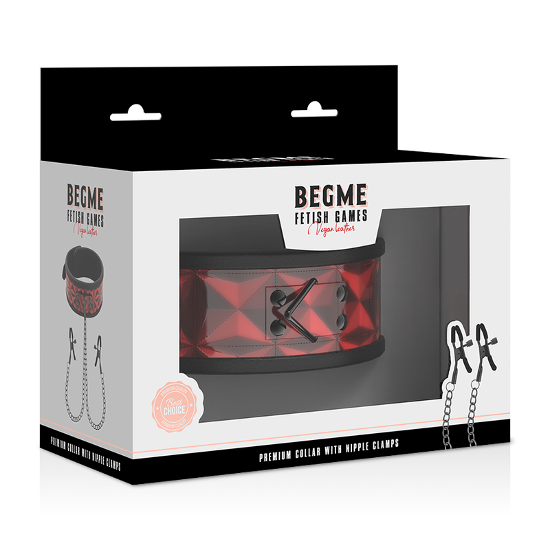 BEGME - COLLETTO RED EDITION CON MORSETTI PER CAPEZZOLI CON FODERA IN NEOPRENE - BEGME RED EDITION | Lingerie Harness Boutique