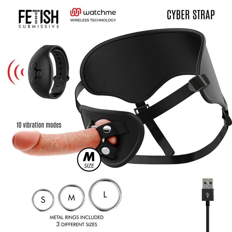 FETISH SUBMISSIVE CYBER STRAP - REMOTE CONTROL HARNESS DILDO TECHNOLOGY WATCHME M