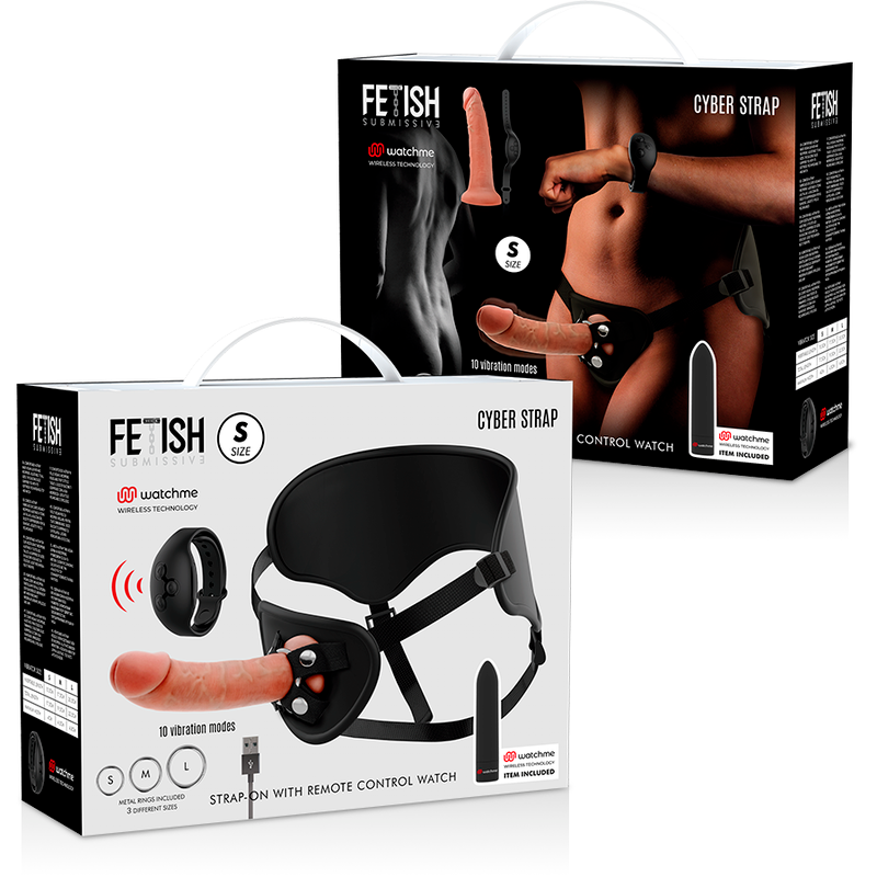 FETISH SUBMISSIVE CYBER STRAP - HARNESS WITH DILDO AND REMOTE CONTROL BULLET WATCHME TECHNOLOGY S