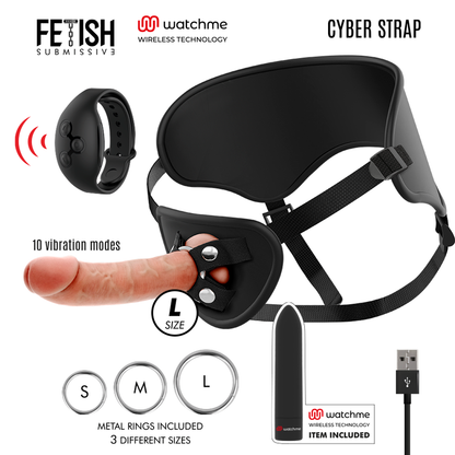 FETISH SUBMISSIVE CYBER STRAP - HARNESS WITH DILDO AND REMOTE CONTROL BULLET WATCHME TECHNOLOGY L