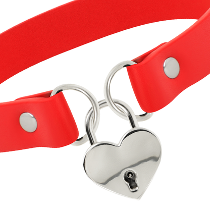 COQUETTE CHIC DESIRE - RED VEGAN LEATHER NECKLACE WITH HEART ACCESSORY WITH KEY