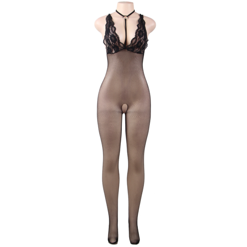 QUEEN LINGERIE - NET BODYSTOCKING WITH S/L OPENING