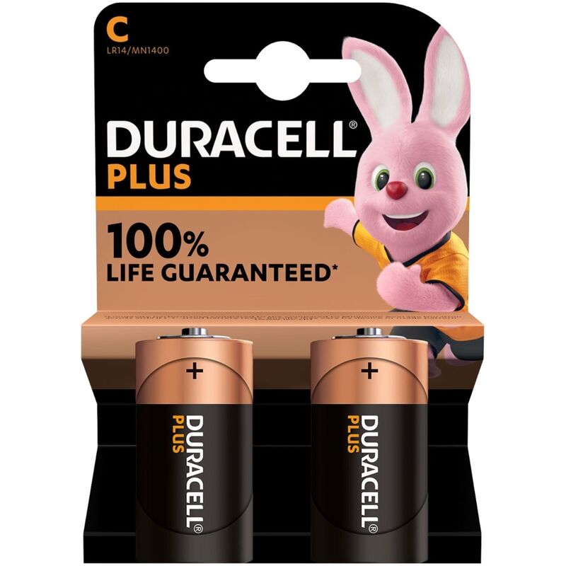 DURACELL - PLUS POWER ALKALINE BATTERY C LR14 2 UNITS