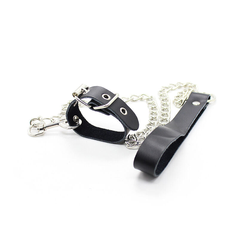 OHMAMA FETISH - COLLANA PER PENE E CINTURINO IN PELLE CON CATENA IN METALLO - OHMAMA FETISH | Lingerie Harness Boutique