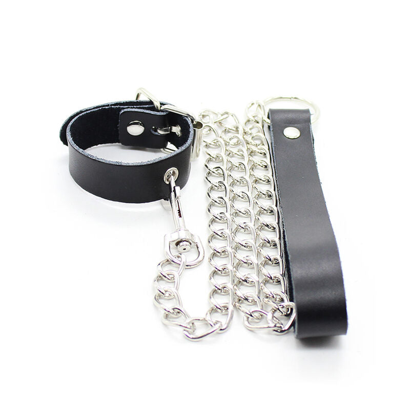 OHMAMA FETISH - COLLANA PER PENE E CINTURINO IN PELLE CON CATENA IN METALLO - OHMAMA FETISH | Lingerie Harness Boutique