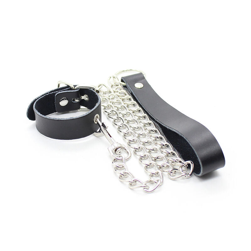 OHMAMA FETISH - COLLANA PER PENE E CINTURINO IN PELLE CON CATENA IN METALLO - OHMAMA FETISH | Lingerie Harness Boutique