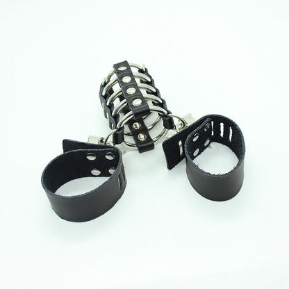OHMAMA FETISH - GABBIA PER PENE CON ANELLI IN METALLO E CINTURINI IN PELLE - OHMAMA FETISH | Lingerie Harness Boutique
