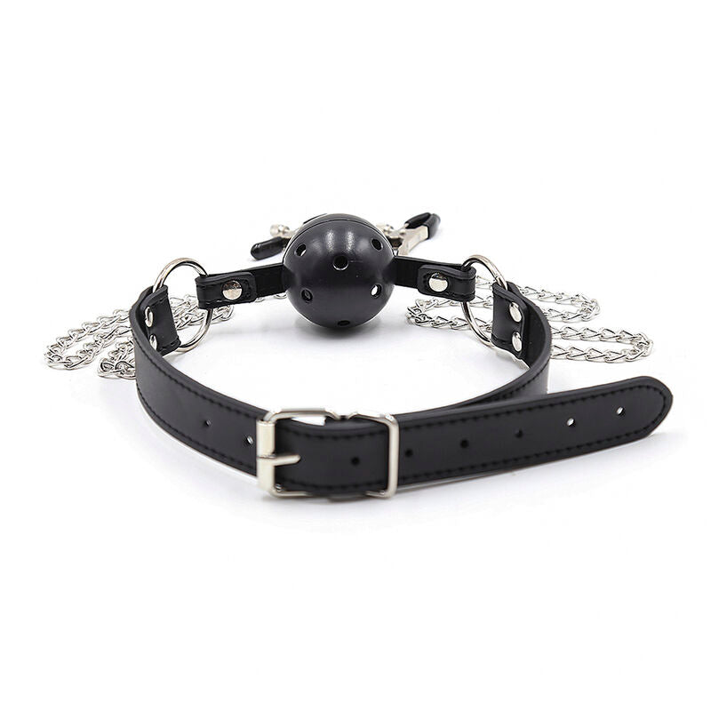 OHMAMA FETISH - BALL GAG CON VENTOLE E MORSETTI PER CAPEZZOLI