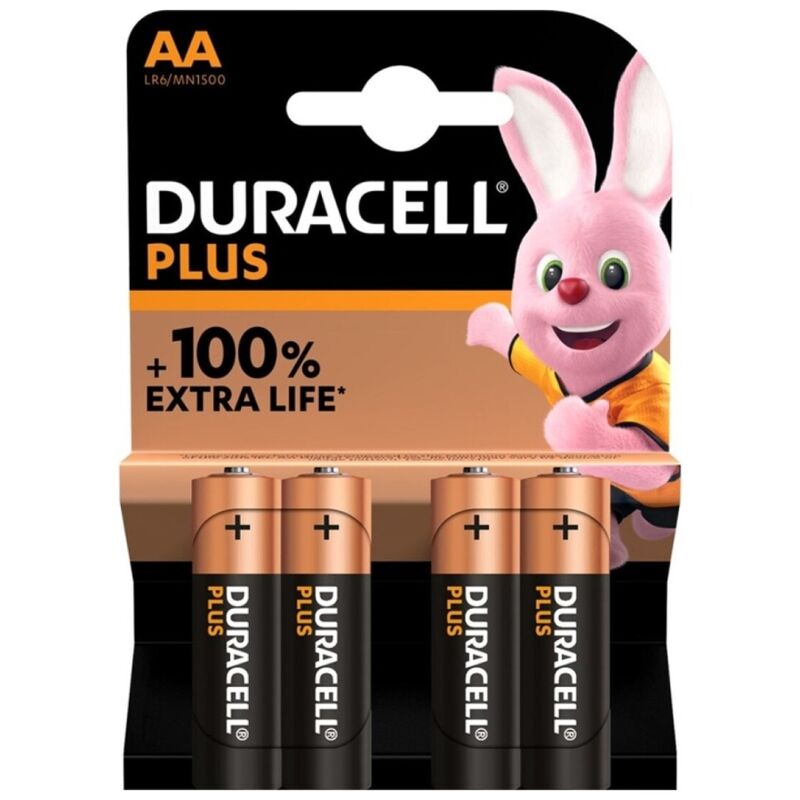 DURACELL - ALKALINE BATTERY PLUS POWER 100 AA LR6 4 UNITS