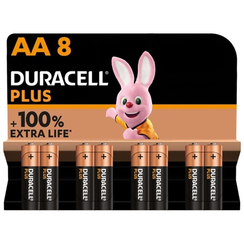 DURACELL - ALKALINE BATTERY PLUS POWER 100 AA LR6 8 UNITS