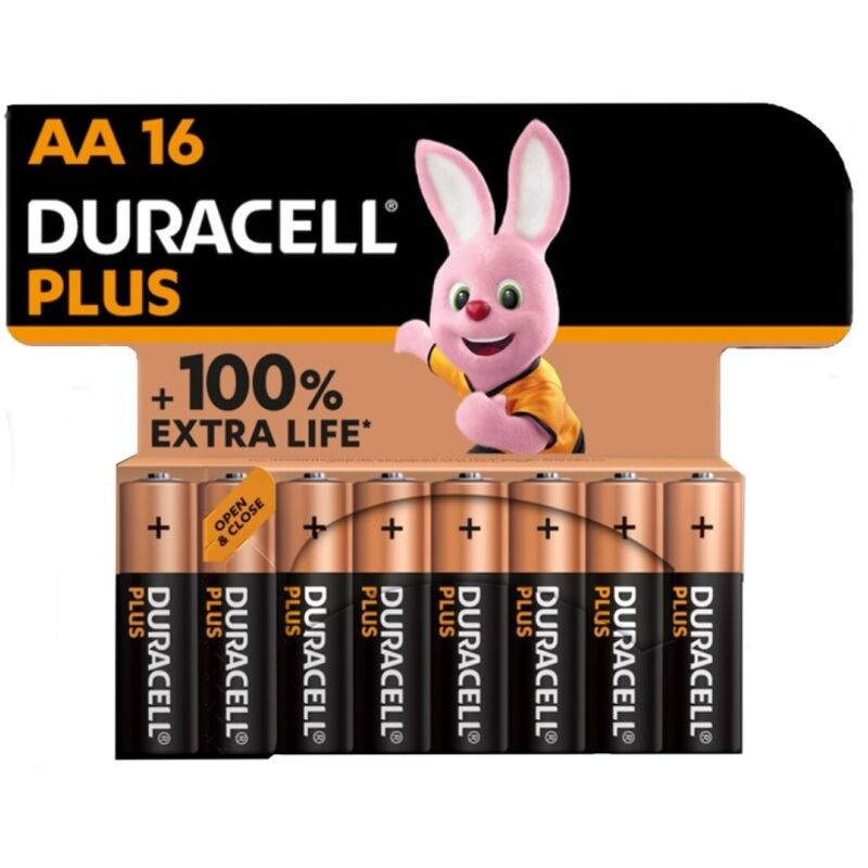 DURACELL - ALKALINE BATTERY PLUS POWER 100 AA LR6 16 UNITS