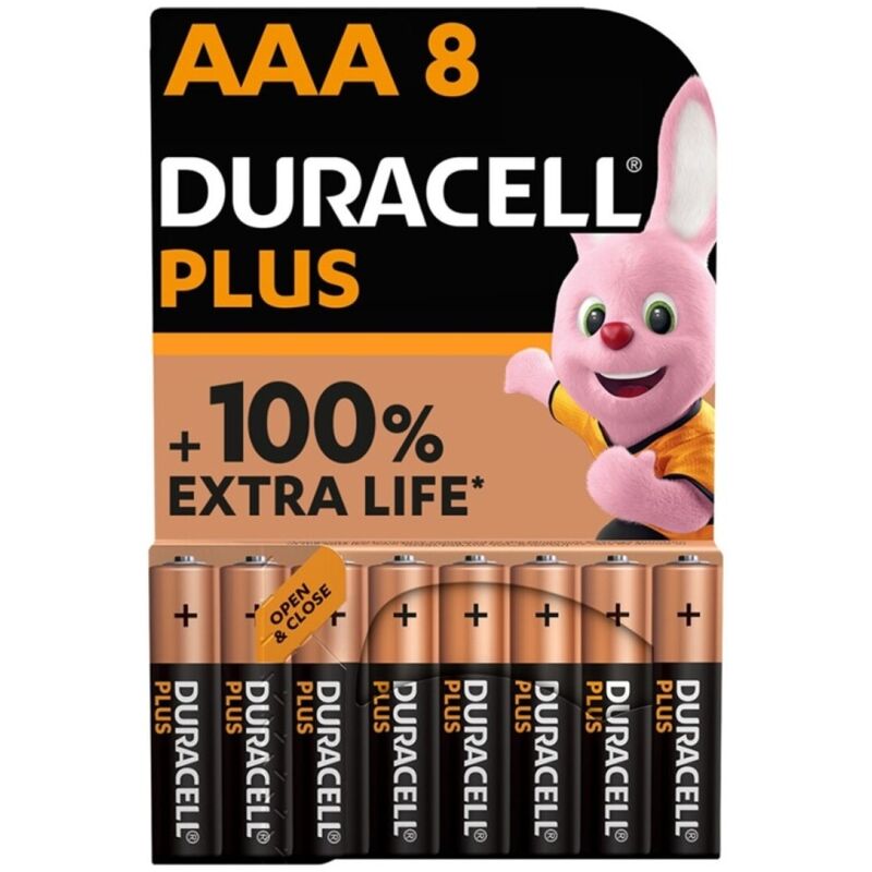 DURACELL - ALKALINE BATTERY PLUS POWER 100 AAA LR03 8 UNITS